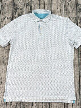 Johnnie-O JMPO3460 Polo Shirt Mens L White Blue Geometric Golf Performance